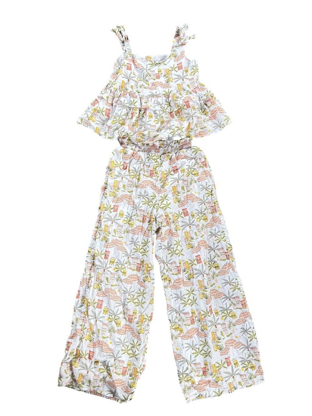 Janie & Jack Girls 7 (2) pc pant outfit Beach Vacation Destination Summer Lined